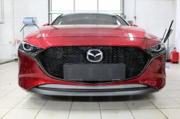 Защитная сетка в бампер (низ, ячейка 3х7 мм) Alfeco Стандарт Mazda (Мазда) 3/Axela (ахелла)  BP (2019-2024) BP хэтчбэк  (Хром)