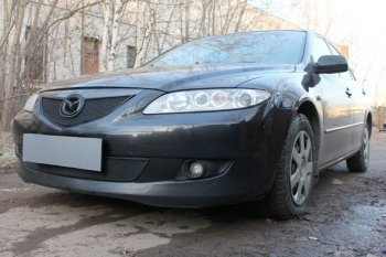 2 899 р. Защитная сетка в бампер (низ, ячейка 3х7 мм) Alfeco Стандарт Mazda 6 GG лифтбэк дорестайлинг (2002-2005) (Чёрная)  с доставкой в г. Владивосток. Увеличить фотографию 4