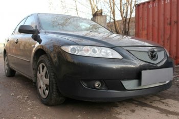 3 199 р. Защитная сетка в бампер (верх, ячейка 3х7 мм) Alfeco Стандарт Mazda 6 GG лифтбэк дорестайлинг (2002-2005) (Хром)  с доставкой в г. Владивосток. Увеличить фотографию 2