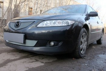 3 199 р. Защитная сетка в бампер (верх, ячейка 3х7 мм) Alfeco Стандарт Mazda 6 GG лифтбэк дорестайлинг (2002-2005) (Хром)  с доставкой в г. Владивосток. Увеличить фотографию 3