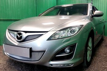 3 199 р. Защитная сетка в бампер (низ, ячейка 3х7 мм) Alfeco Стандарт  Mazda 6  GH (2010-2012) рестайлинг лифтбэк, рестайлинг седан, рестайлинг универсал (Хром)  с доставкой в г. Владивосток. Увеличить фотографию 2