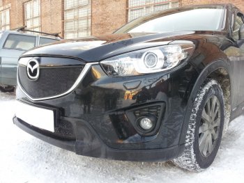 3 399 р. Защитная сетка в бампер (верх, ячейка 3х7 мм) Alfeco Стандарт Mazda CX-5 KE дорестайлинг (2011-2014) (Чёрная)  с доставкой в г. Владивосток. Увеличить фотографию 2