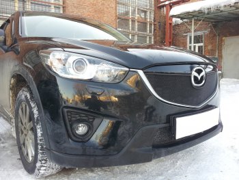 3 399 р. Защитная сетка в бампер (верх, ячейка 3х7 мм) Alfeco Стандарт Mazda CX-5 KE дорестайлинг (2011-2014) (Чёрная)  с доставкой в г. Владивосток. Увеличить фотографию 3