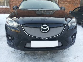 Защитная сетка в бампер (верх, ячейка 3х7 мм) Alfeco Стандарт Mazda (Мазда) CX-5 (ЦХ-5)  KE (2011-2014) KE дорестайлинг  (Хром)