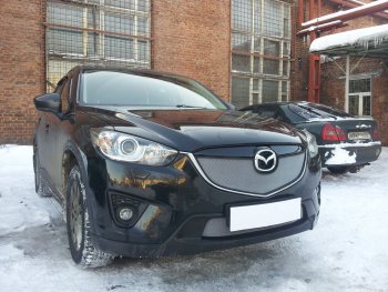 3 589 р. Защитная сетка в бампер (верх, ячейка 3х7 мм) Alfeco Стандарт  Mazda CX-5  KE (2011-2014) дорестайлинг (Хром)  с доставкой в г. Владивосток. Увеличить фотографию 3