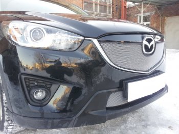 3 589 р. Защитная сетка в бампер (верх, ячейка 3х7 мм) Alfeco Стандарт  Mazda CX-5  KE (2011-2014) дорестайлинг (Хром)  с доставкой в г. Владивосток. Увеличить фотографию 2