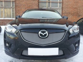 3 589 р. Защитная сетка в бампер (верх, ячейка 3х7 мм) Alfeco Стандарт  Mazda CX-5  KE (2011-2014) дорестайлинг (Хром)  с доставкой в г. Владивосток. Увеличить фотографию 4