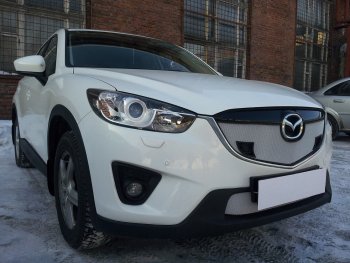 3 099 р. Защитная сетка в бампер (низ, ячейка 3х7 мм) Alfeco Стандарт  Mazda CX-5  KE (2011-2014) дорестайлинг (Хром)  с доставкой в г. Владивосток. Увеличить фотографию 2