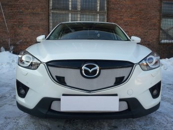 3 099 р. Защитная сетка в бампер (низ, ячейка 3х7 мм) Alfeco Стандарт  Mazda CX-5  KE (2011-2014) дорестайлинг (Хром)  с доставкой в г. Владивосток. Увеличить фотографию 3