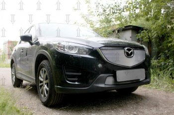 3 589 р. Защитная сетка в бампер (верх, ячейка 3х7 мм) Alfeco Стандарт  Mazda CX-5  KE (2015-2017) рестайлинг (Хром)  с доставкой в г. Владивосток. Увеличить фотографию 2