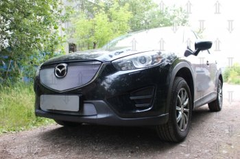 3 589 р. Защитная сетка в бампер (верх, ячейка 3х7 мм) Alfeco Стандарт  Mazda CX-5  KE (2015-2017) рестайлинг (Хром)  с доставкой в г. Владивосток. Увеличить фотографию 3