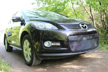 3 199 р. Защитная сетка в бампер (низ, ячейка 3х7 мм) Alfeco Стандарт Mazda CX-7 ER дорестайлинг (2006-2010) (Чёрная)  с доставкой в г. Владивосток. Увеличить фотографию 2