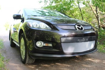 3 399 р. Защитная сетка в бампер (низ, ячейка 3х7 мм) Alfeco Стандарт Mazda CX-7 ER дорестайлинг (2006-2010) (Хром)  с доставкой в г. Владивосток. Увеличить фотографию 2