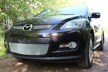 3 399 р. Защитная сетка в бампер (низ, ячейка 3х7 мм) Alfeco Стандарт Mazda CX-7 ER дорестайлинг (2006-2010) (Хром)  с доставкой в г. Владивосток. Увеличить фотографию 3