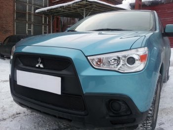 3 589 р. Защитная сетка в бампер (низ, ячейка 3х7 мм) Alfeco Стандарт  Mitsubishi ASX (2010-2012) дорестайлинг (Чёрная)  с доставкой в г. Владивосток. Увеличить фотографию 2