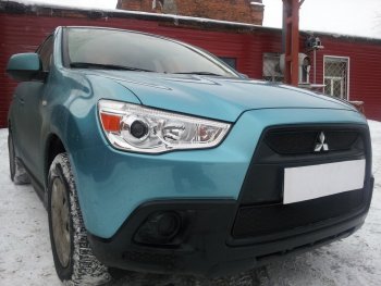 3 589 р. Защитная сетка в бампер (низ, ячейка 3х7 мм) Alfeco Стандарт  Mitsubishi ASX (2010-2012) дорестайлинг (Чёрная)  с доставкой в г. Владивосток. Увеличить фотографию 4