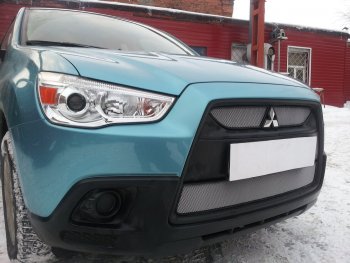 3 099 р. Защитная сетка в бампер (низ, ячейка 3х7 мм) Alfeco Стандарт  Mitsubishi ASX (2010-2012) дорестайлинг (Хром)  с доставкой в г. Владивосток. Увеличить фотографию 2