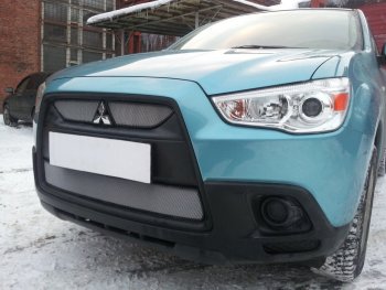 3 099 р. Защитная сетка в бампер (низ, ячейка 3х7 мм) Alfeco Стандарт  Mitsubishi ASX (2010-2012) дорестайлинг (Хром)  с доставкой в г. Владивосток. Увеличить фотографию 4