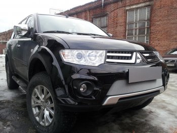 3 589 р. Защитная сетка в бампер (низ, ячейка 3х7 мм) Alfeco Стандарт  Mitsubishi L200  4 - Pajero Sport  PB (Хром)  с доставкой в г. Владивосток. Увеличить фотографию 3