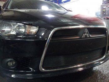 6 999 р. Защитная сетка в бампер (3 части, ячейка 3х7 мм) Alfeco Стандарт  Mitsubishi Lancer  10 (2011-2017) седан рестайлинг, хэтчбек 5 дв рестайлинг (Чёрная)  с доставкой в г. Владивосток. Увеличить фотографию 3