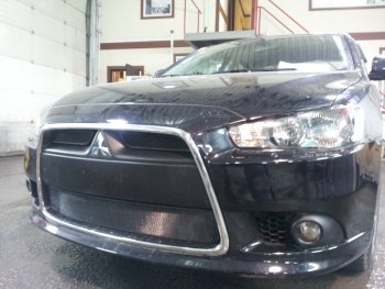 6 999 р. Защитная сетка в бампер (3 части, ячейка 3х7 мм) Alfeco Стандарт  Mitsubishi Lancer  10 (2011-2017) седан рестайлинг, хэтчбек 5 дв рестайлинг (Чёрная)  с доставкой в г. Владивосток. Увеличить фотографию 2