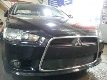 6 999 р. Защитная сетка в бампер (3 части, ячейка 3х7 мм) Alfeco Стандарт  Mitsubishi Lancer  10 (2011-2017) седан рестайлинг, хэтчбек 5 дв рестайлинг (Чёрная)  с доставкой в г. Владивосток. Увеличить фотографию 1