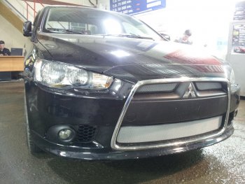 7 499 р. Защитная сетка в бампер (3 части, ячейка 3х7 мм) Alfeco Стандарт  Mitsubishi Lancer  10 (2011-2017) седан рестайлинг, хэтчбек 5 дв рестайлинг (Хром)  с доставкой в г. Владивосток. Увеличить фотографию 1