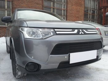 6 199 р. Защитная сетка в бампер (2 части, ячейка 3х7 мм) Alfeco Стандарт Mitsubishi Outlander GF дорестайлинг (2012-2014) (Чёрная)  с доставкой в г. Владивосток. Увеличить фотографию 4