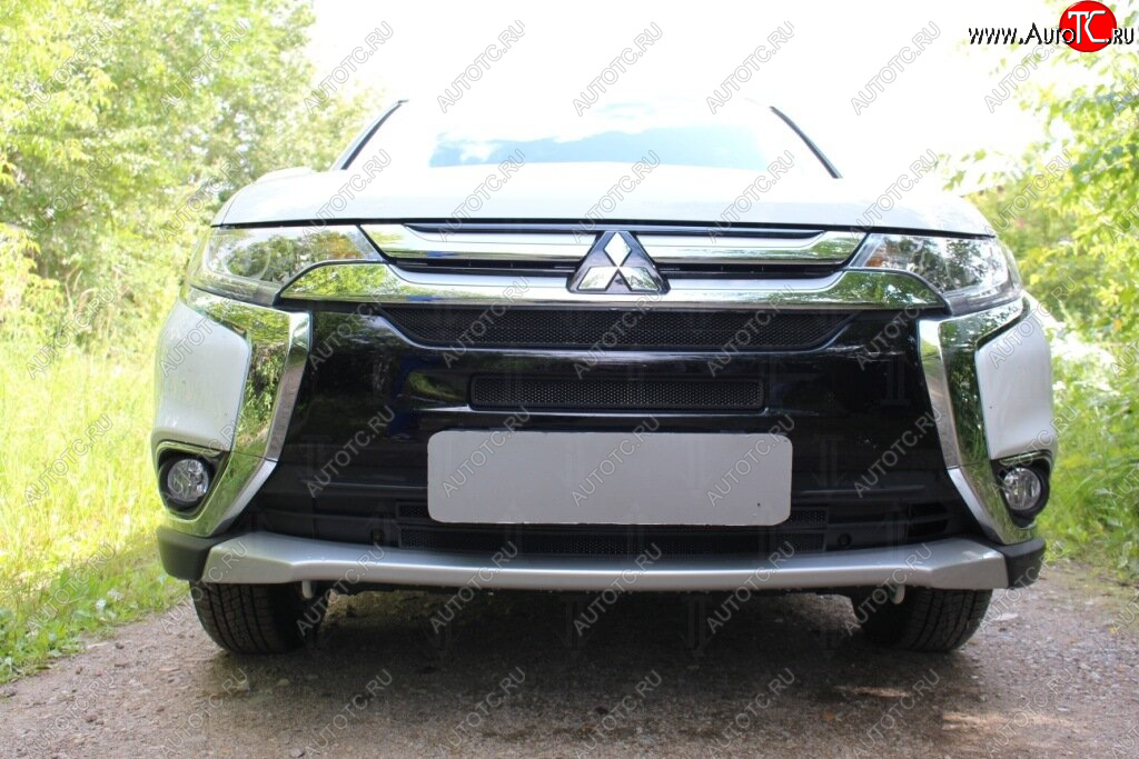 8 449 р. Защитная сетка в бампер (4 части, ячейка 3х7 мм) Alfeco Стандарт  Mitsubishi Outlander  GF (2015-2018) 2-ой рестайлинг (Чёрная)  с доставкой в г. Владивосток