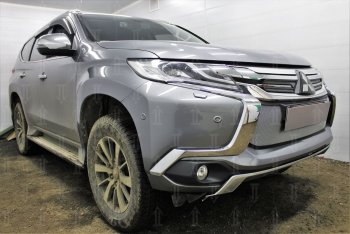 4 389 р. Защитная сетка в бампер (низ, ячейка 3х7 мм) Стрелка11 Стандарт  Mitsubishi Pajero Sport  QE (2015-2021) дорестайлинг (Хром)  с доставкой в г. Владивосток. Увеличить фотографию 4