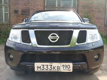 Защитная сетка в бампер (низ, ячейка 3х7 мм) Стрелка11 Стандарт Nissan Pathfinder R51 рестайлинг (2009-2014)  (Чёрная)