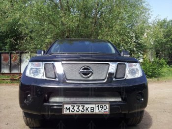 3 589 р. Защитная сетка в бампер (низ, ячейка 3х7 мм) Стрелка11 Стандарт Nissan Pathfinder R51 рестайлинг (2009-2014) (Хром)  с доставкой в г. Владивосток. Увеличить фотографию 4