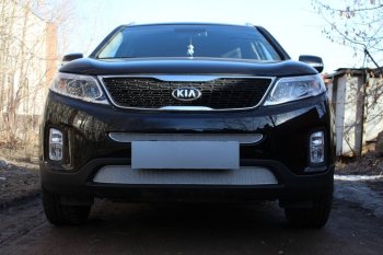 4 299 р. Защитная сетка в бампер (низ, ячейка 4х10 мм) Alfeco Премиум KIA Sorento XM рестайлинг (2012-2015) (Хром)  с доставкой в г. Владивосток. Увеличить фотографию 2