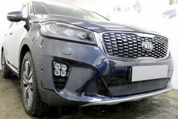 4 199 р. Защитная сетка в бампер (низ, ячейка 4х10 мм) Alfeco Премиум KIA Sorento UM/Prime рестайлинг (2018-2020) (Чёрная)  с доставкой в г. Владивосток. Увеличить фотографию 3