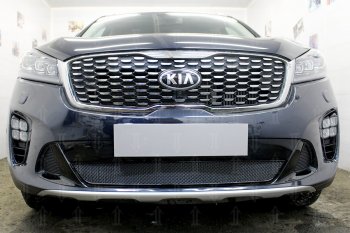 Защитная сетка в бампер (низ, ячейка 4х10 мм) Alfeco Премиум KIA Sorento UM/Prime рестайлинг (2018-2020)  (Чёрная)