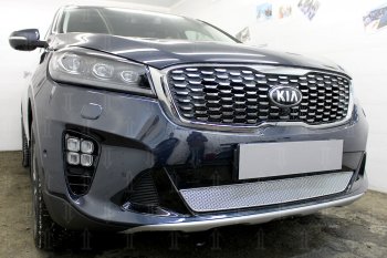 4 299 р. Защитная сетка в бампер (низ, ячейка 4х10 мм) Alfeco Премиум KIA Sorento UM/Prime рестайлинг (2018-2020) (Хром)  с доставкой в г. Владивосток. Увеличить фотографию 2