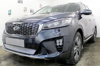 4 299 р. Защитная сетка в бампер (низ, ячейка 4х10 мм) Alfeco Премиум KIA Sorento UM/Prime рестайлинг (2018-2020) (Хром)  с доставкой в г. Владивосток. Увеличить фотографию 3