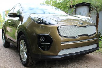 4 799 р. Защитная сетка в бампер (низ, ячейка 4х10 мм) Alfeco Премиум  KIA Sportage  4 QL (2016-2018) дорестайлинг (Хром)  с доставкой в г. Владивосток. Увеличить фотографию 2