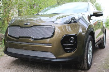 4 799 р. Защитная сетка в бампер (низ, ячейка 4х10 мм) Alfeco Премиум  KIA Sportage  4 QL (2016-2018) дорестайлинг (Хром)  с доставкой в г. Владивосток. Увеличить фотографию 3