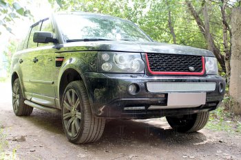 Защитная сетка в бампер (середина, ячейка 4х10 мм) Alfeco Премиум Land Rover Range Rover Sport 1 L320 дорестайлинг (2005-2009)  (Хром)