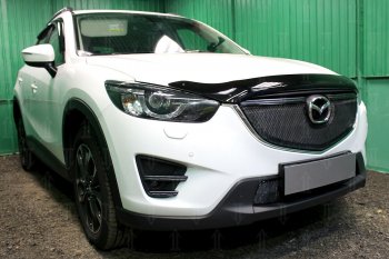 6 599 р. Защитная сетка в бампер (верх, ячейка 4х10 мм) Alfeco Премиум Mazda CX-5 KE рестайлинг (2015-2017) (Чёрная)  с доставкой в г. Владивосток. Увеличить фотографию 3