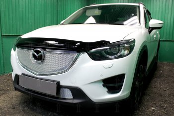 7 549 р. Защитная сетка в бампер (верх, ячейка 4х10 мм) Alfeco Премиум  Mazda CX-5  KE (2015-2017) рестайлинг (Хром)  с доставкой в г. Владивосток. Увеличить фотографию 3