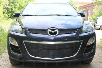 Защитная сетка в бампер (низ, ячейка 4х10 мм) Alfeco Премиум Mazda CX-7 ER рестайлинг (2010-2012) ()