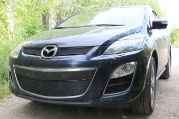 4 199 р. Защитная сетка в бампер (низ, ячейка 4х10 мм) Alfeco Премиум Mazda CX-7 ER рестайлинг (2010-2012) (Чёрная)  с доставкой в г. Владивосток. Увеличить фотографию 2