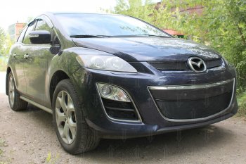 4 199 р. Защитная сетка в бампер (низ, ячейка 4х10 мм) Alfeco Премиум Mazda CX-7 ER рестайлинг (2010-2012) (Чёрная)  с доставкой в г. Владивосток. Увеличить фотографию 3