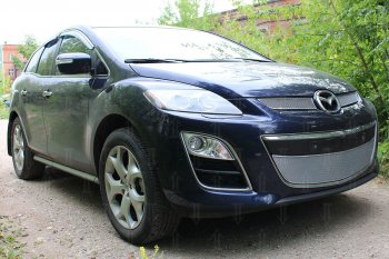 4 299 р. Защитная сетка в бампер (низ, ячейка 4х10 мм) Alfeco Премиум Mazda CX-7 ER рестайлинг (2010-2012) (Хром)  с доставкой в г. Владивосток. Увеличить фотографию 2