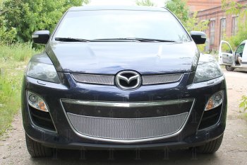 Защитная сетка в бампер (низ, ячейка 4х10 мм) Alfeco Премиум Mazda CX-7 ER рестайлинг (2010-2012) ()