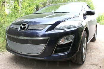 4 299 р. Защитная сетка в бампер (низ, ячейка 4х10 мм) Alfeco Премиум Mazda CX-7 ER рестайлинг (2010-2012) (Хром)  с доставкой в г. Владивосток. Увеличить фотографию 3