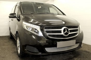 4 499 р. Защитная сетка в бампер (низ, ячейка 4х10 мм) Alfeco Премиум Mercedes-Benz Vito W447 дорестайлинг (2015-2020) (Хром)  с доставкой в г. Владивосток. Увеличить фотографию 2