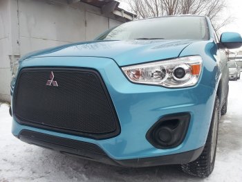 3 679 р. Защитная сетка в бампер (низ, ячейка 4х10 мм) Alfeco Премиум Mitsubishi ASX 1-ый рестайлинг (2013-2016) (Чёрная)  с доставкой в г. Владивосток. Увеличить фотографию 2